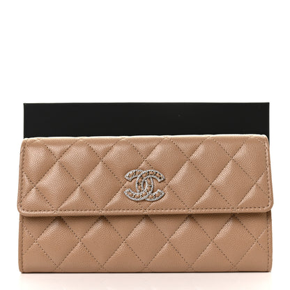 Chanel Caviar Quilted Crystal CC Large Gusset Flap Wallet Beige 10 of 10