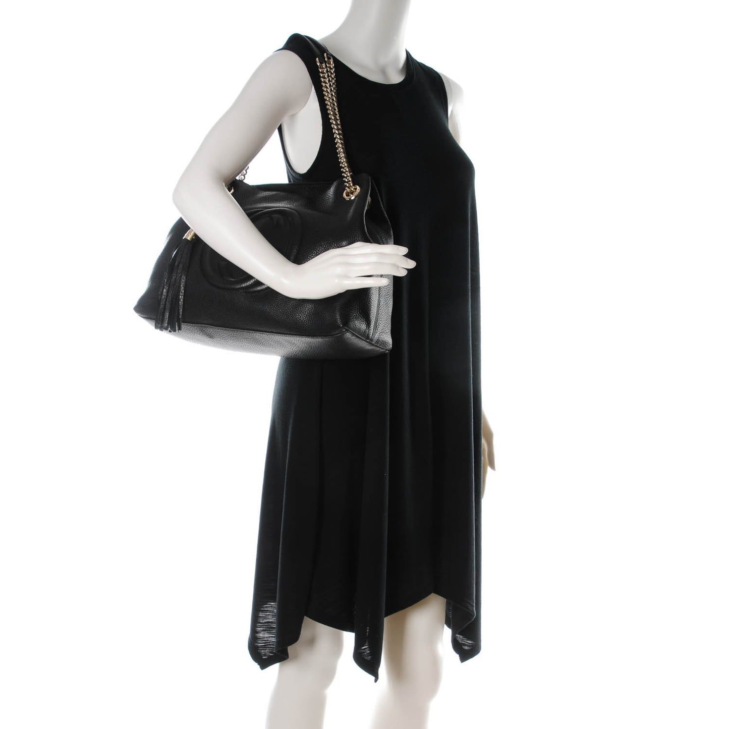 Pebbled Calfskin Medium Soho Chain Shoulder Bag Black