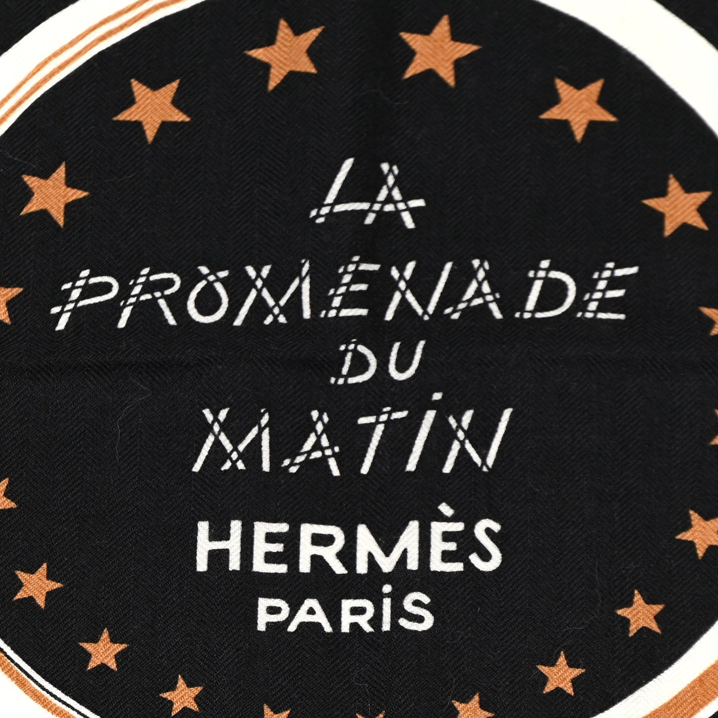 Cashmere Silk La Promenade du Matin Bandana Shawl 140 Black Noisette Gold