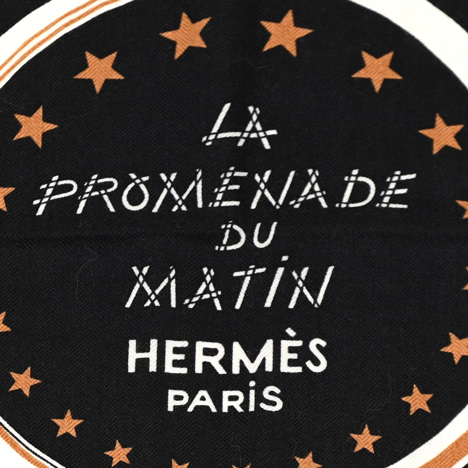 Hermes Cashmere Silk La Promenade du Matin Bandana Shawl 140 Black Noisette Gold 2 of 9