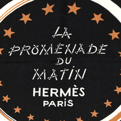 Hermes Cashmere Silk La Promenade du Matin Bandana Shawl 140 Black Noisette Gold 2 of 9