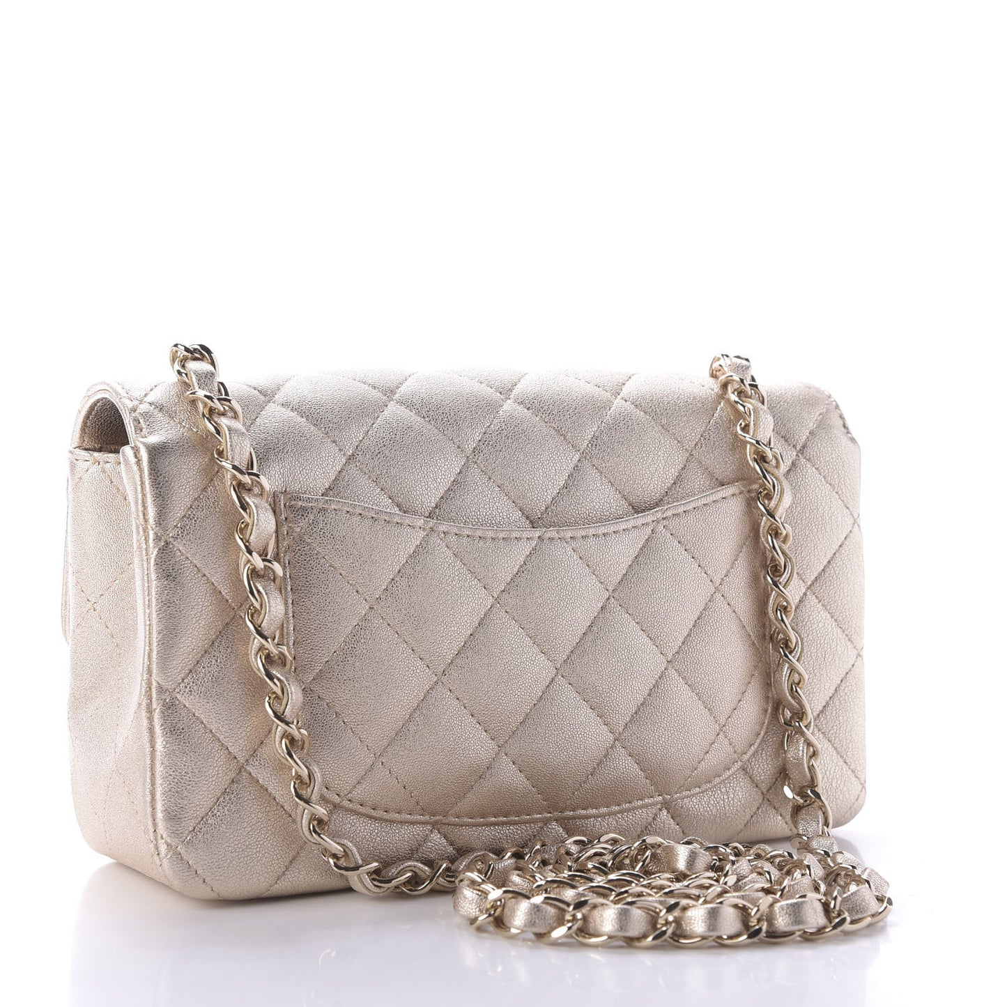 Metallic Lambskin Quilted Mini Rectangular Flap Gold
