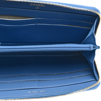 Chanel Iridescent Caviar Chevron Quilted Large Gusset Zip Around Wallet Bright Blue 5 of 8