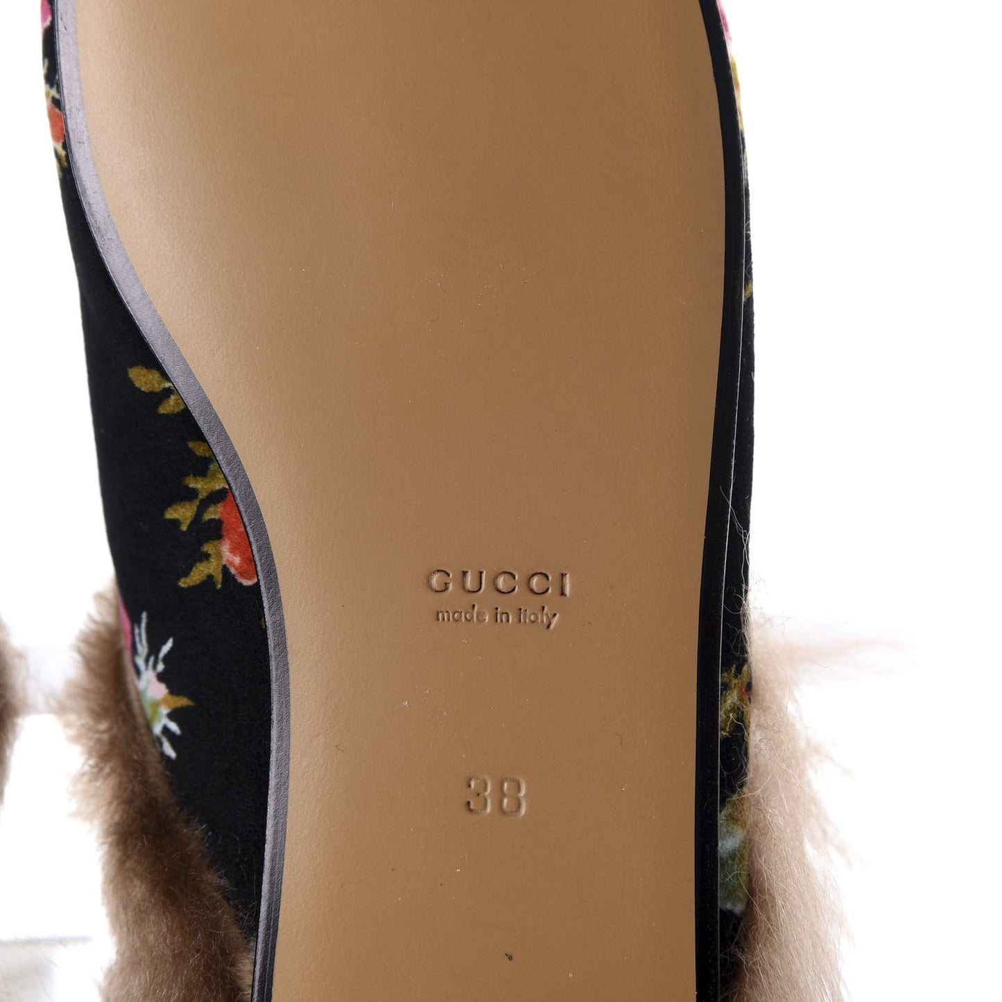 Velvet Fur Floral Womens Princetown Slippers 38 Black