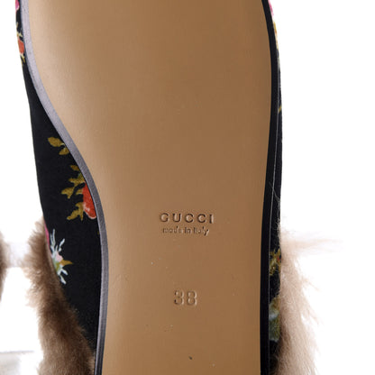 Gucci Velvet Fur Floral Womens Princetown Slippers 38 Black 8 of 9