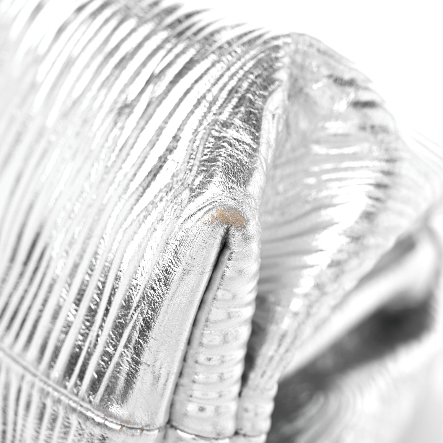 Bottega Veneta Metallic Bark Calfskin Embossed The Pouch Oversized Clutch Silver 7 of 10