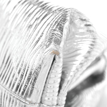 Bottega Veneta Metallic Bark Calfskin Embossed The Pouch Oversized Clutch Silver 7 of 10