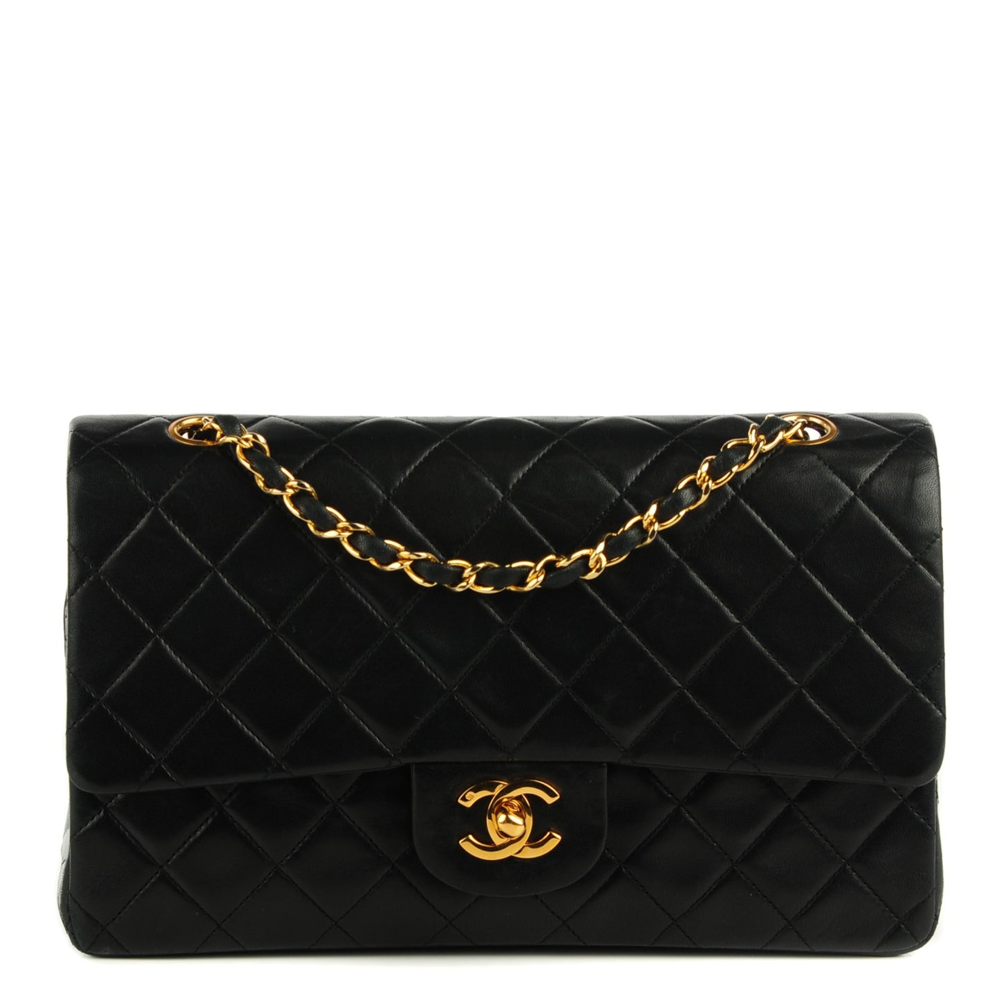 Lambskin Quilted Medium Double Flap Black