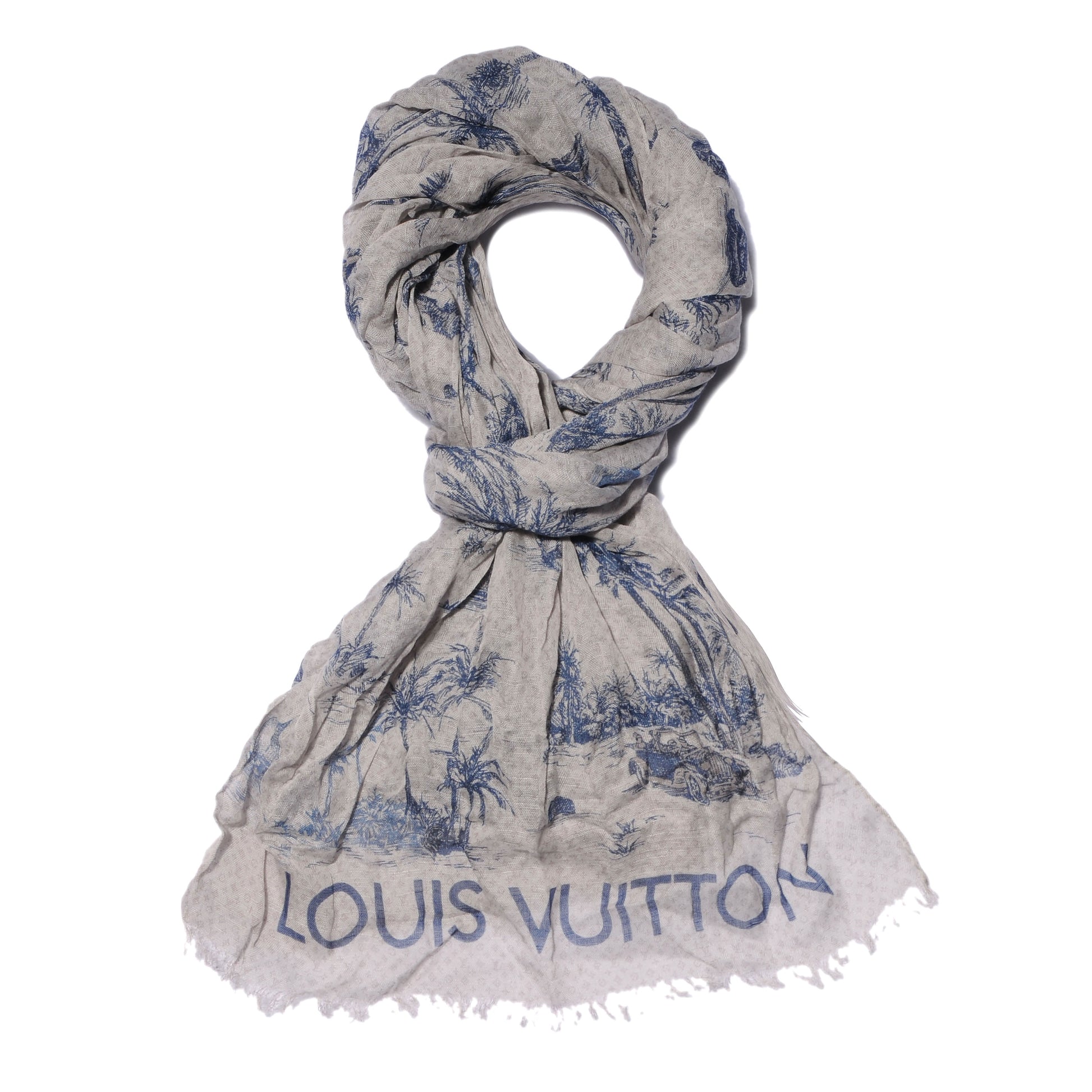 Louis Vuitton Cotton Linen Toile Etole De Louis Pareo Blue 1 of 7