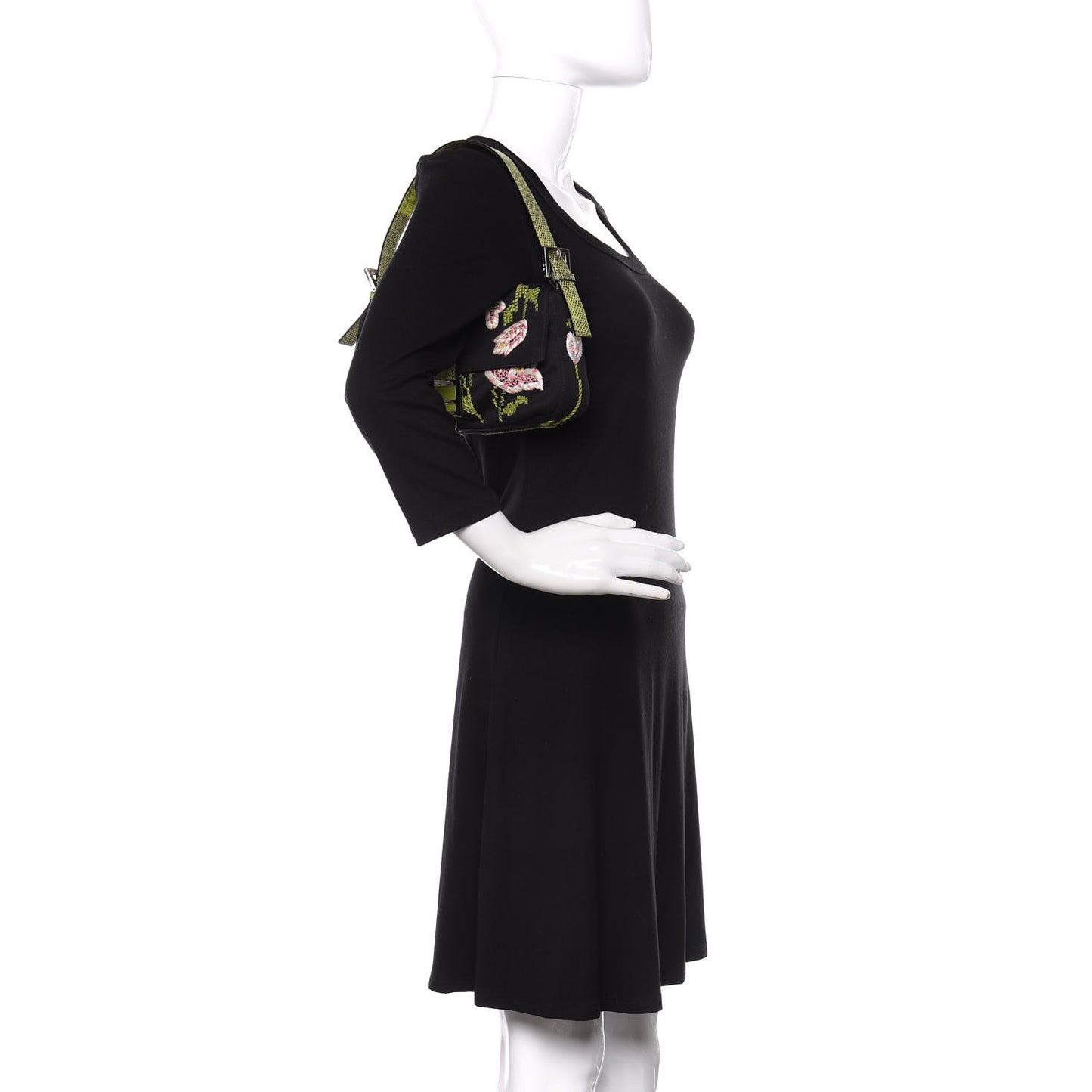 Canvas Lizard Embroidered Flower Baguette Black Multicolor