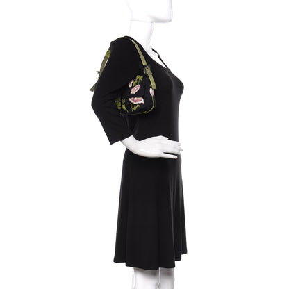 Fendi Canvas Lizard Embroidered Flower Baguette Black Multicolor 2 of 12