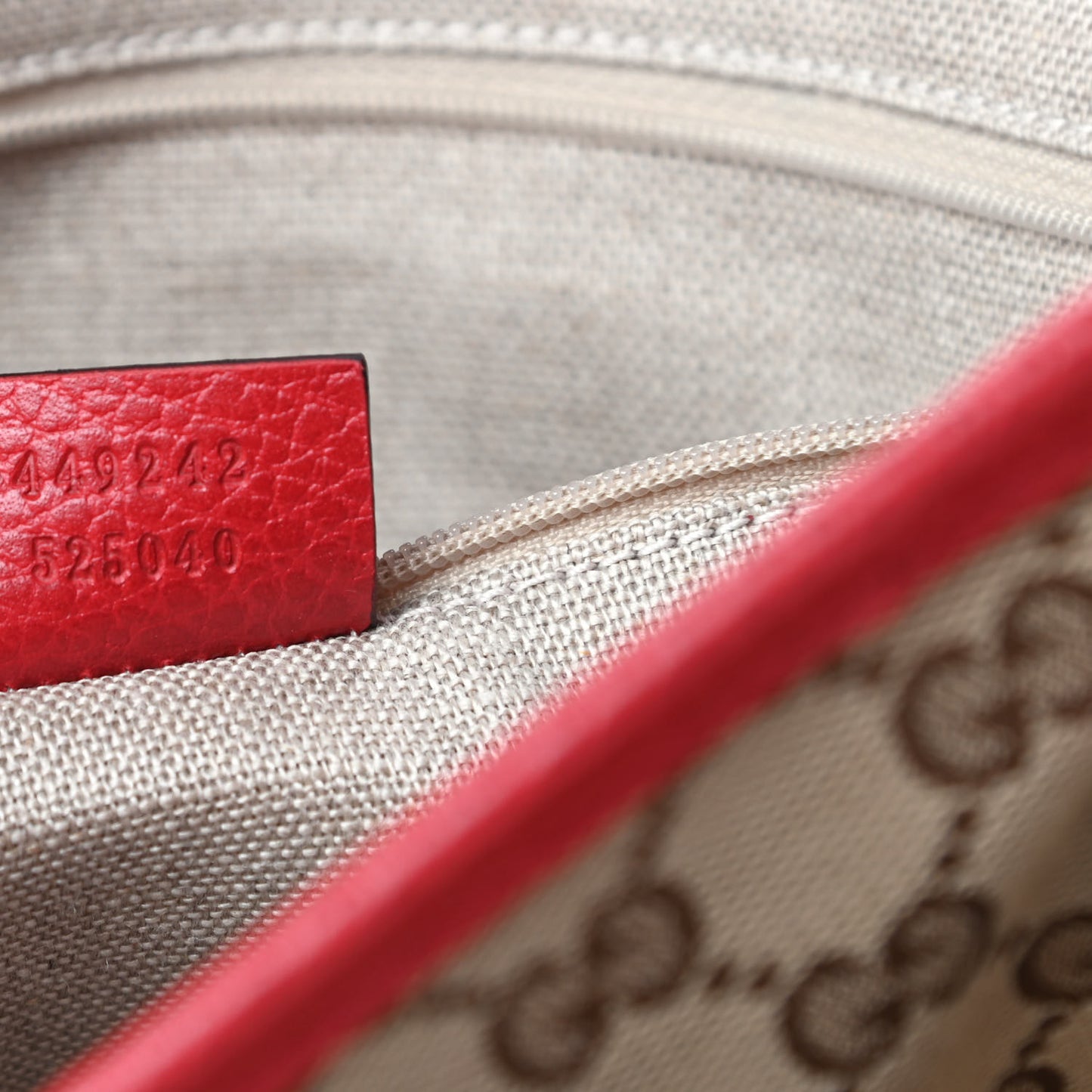 Monogram Bree Zippered Tote Beige Red