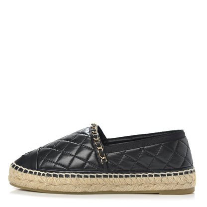 Chanel Lambskin Quilted CC Chain Espadrilles 37 Black 1 of 9