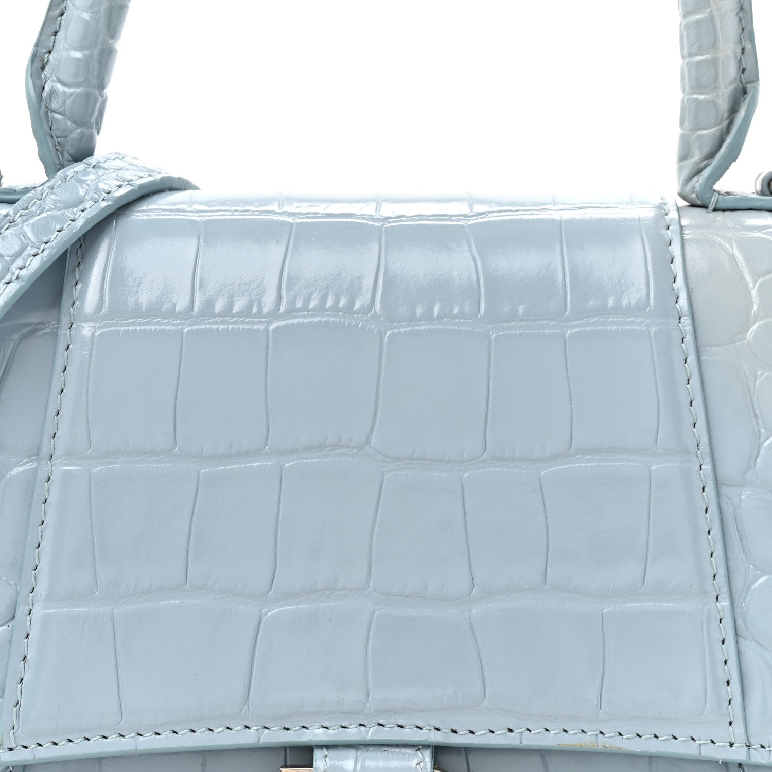 Balenciaga Shiny Calfskin Crocodile Embossed Small Hourglass Top Handle Bag Blue Grey 9 of 16