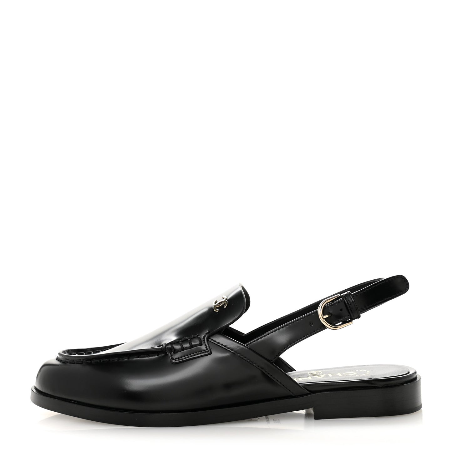 Shiny Calfskin Slingback Loafers 39.5  Black