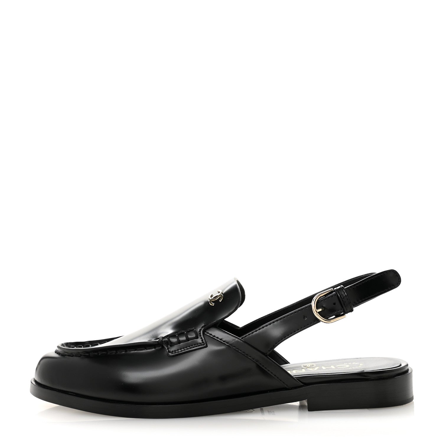Chanel Shiny Calfskin Slingback Loafers 39.5  Black 1 of 10