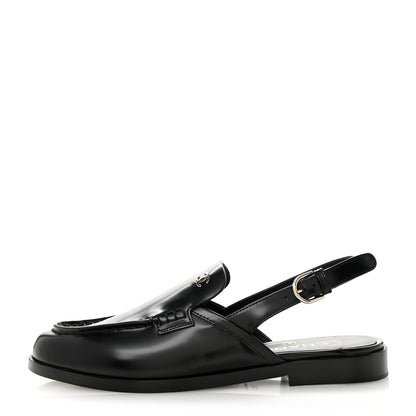Chanel Shiny Calfskin Slingback Loafers 39.5  Black 1 of 10