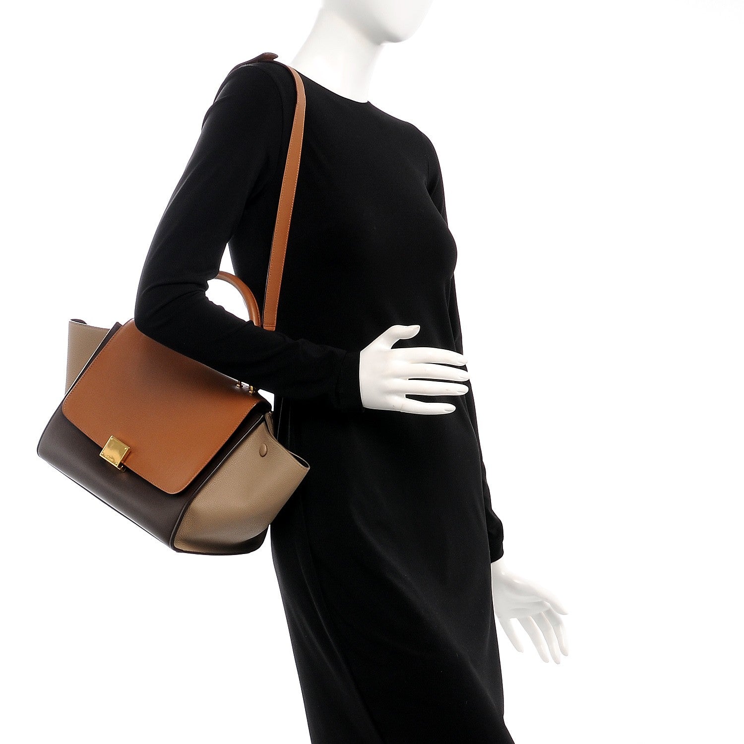 Celine Satin Baby Grained Calfskin Small Tri-Color Trapeze Tan 3 of 8