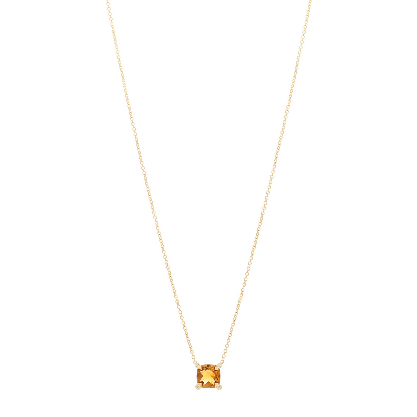 18K Yellow Gold Diamond Citrine 7mm Petite Chatelaine Pendant Necklace