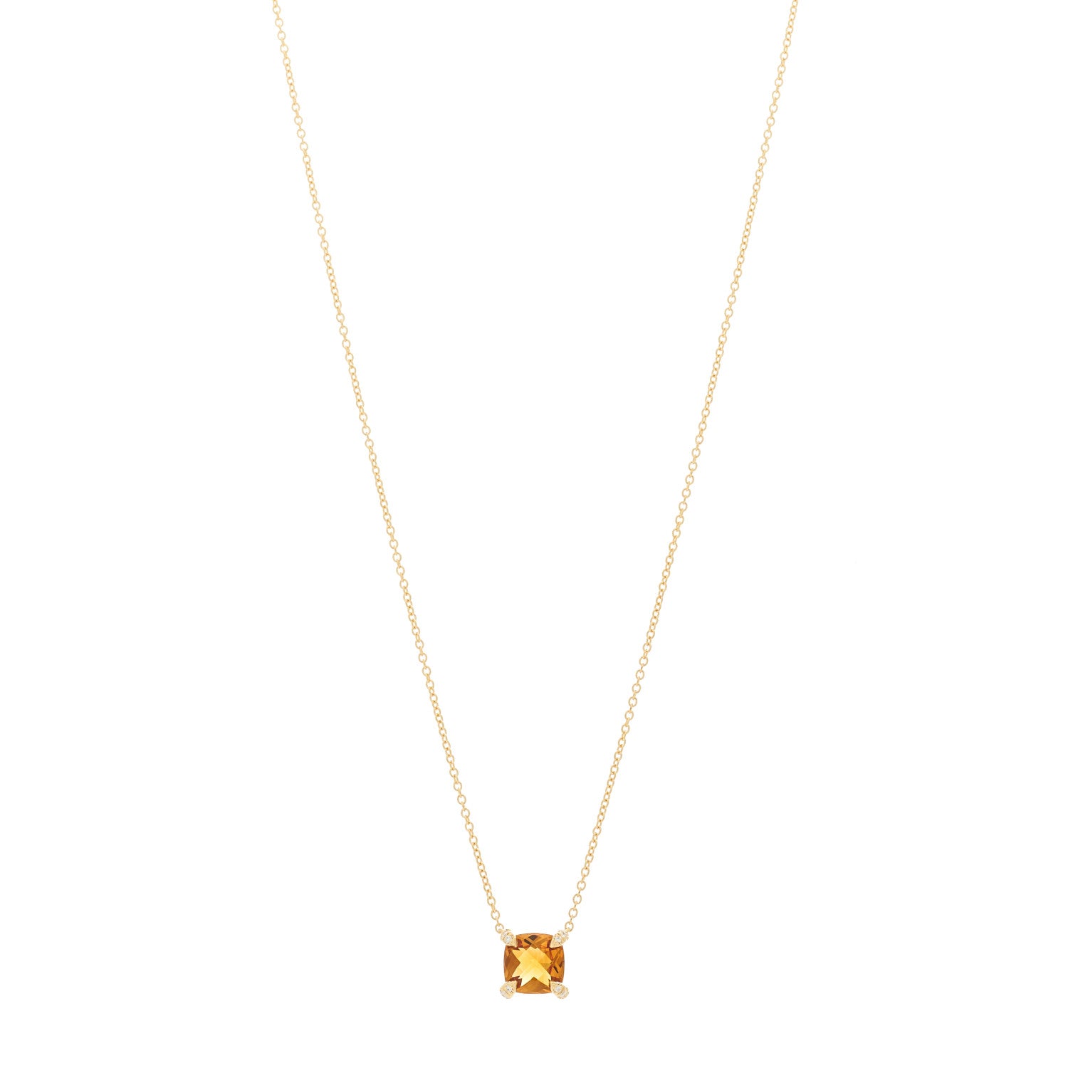 David Yurman 18K Yellow Gold Diamond Citrine 7mm Petite Chatelaine Pendant Necklace 1 of 5