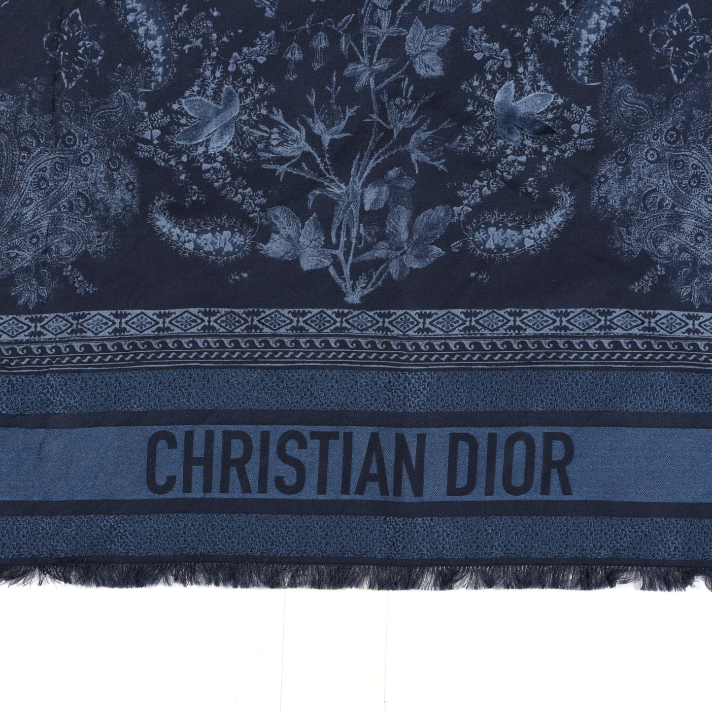 Silk Flowers Square Scarf Navy Blue