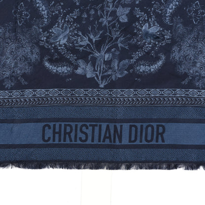 Christian Dior Silk Flowers Square Scarf Navy Blue 2 of 3