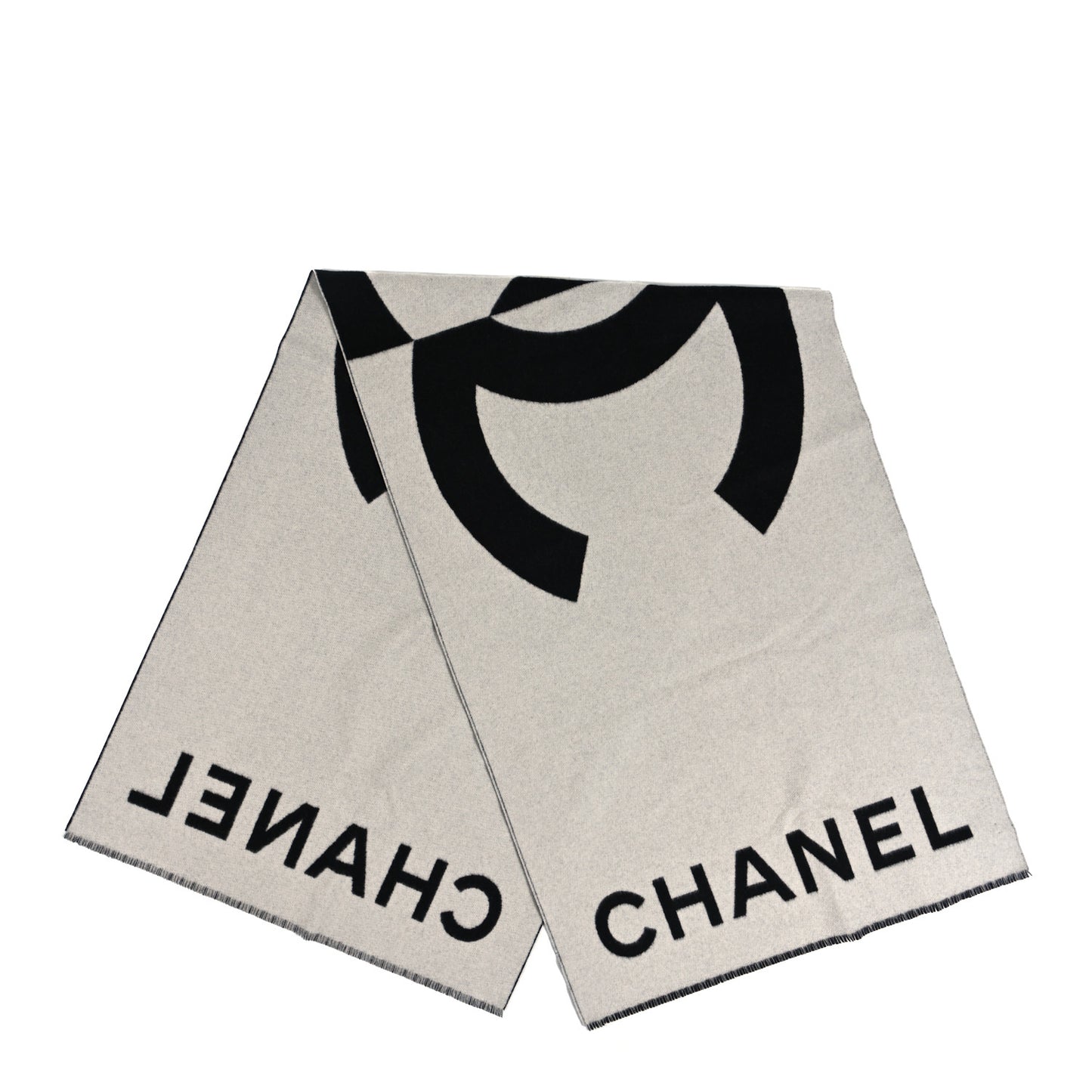 Cashmere CC Fringe Stole Black White