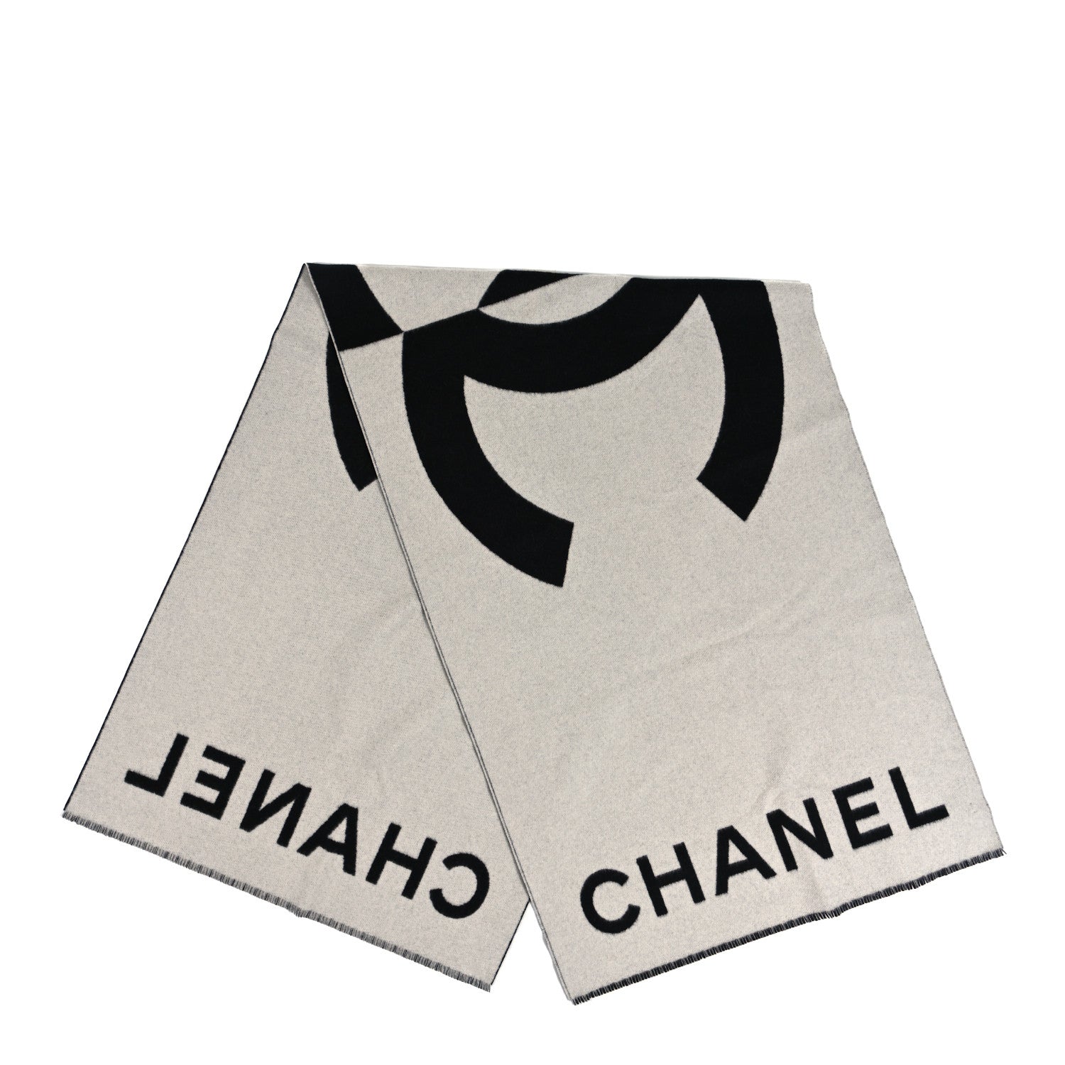 Chanel Cashmere CC Fringe Stole Black White 5 of 12