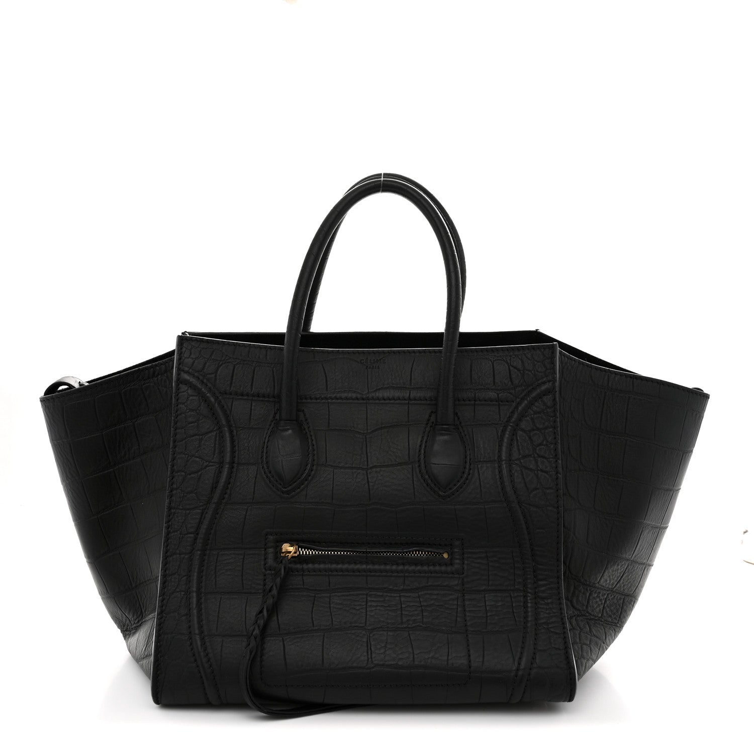 Celine Crocodile Embossed Calfskin Medium Phantom Luggage Black 1 of 11