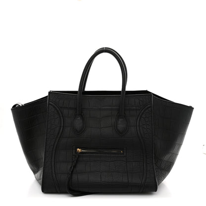 Celine Crocodile Embossed Calfskin Medium Phantom Luggage Black 1 of 11