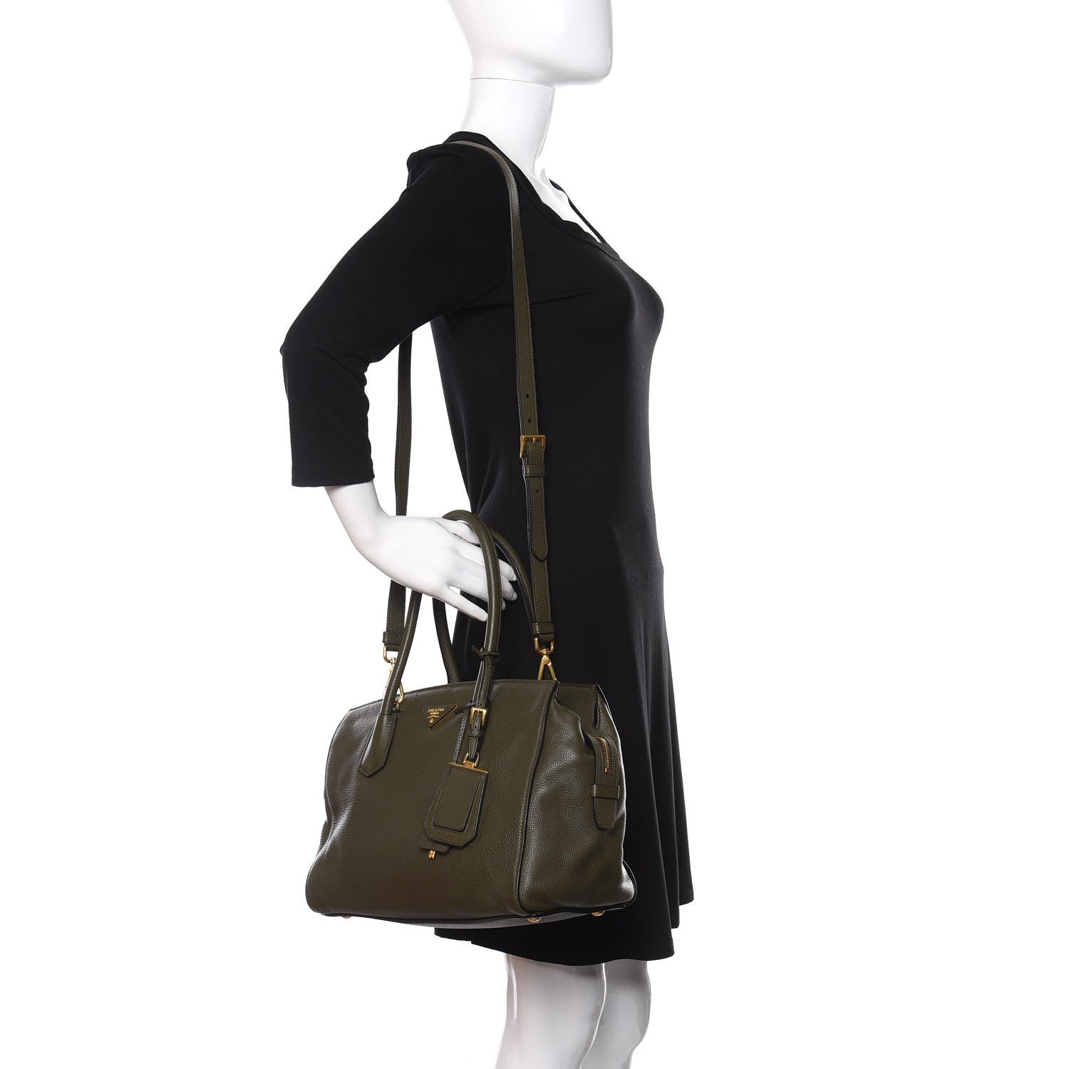 Prada Vitello Daino Tote Militare 2 of 9