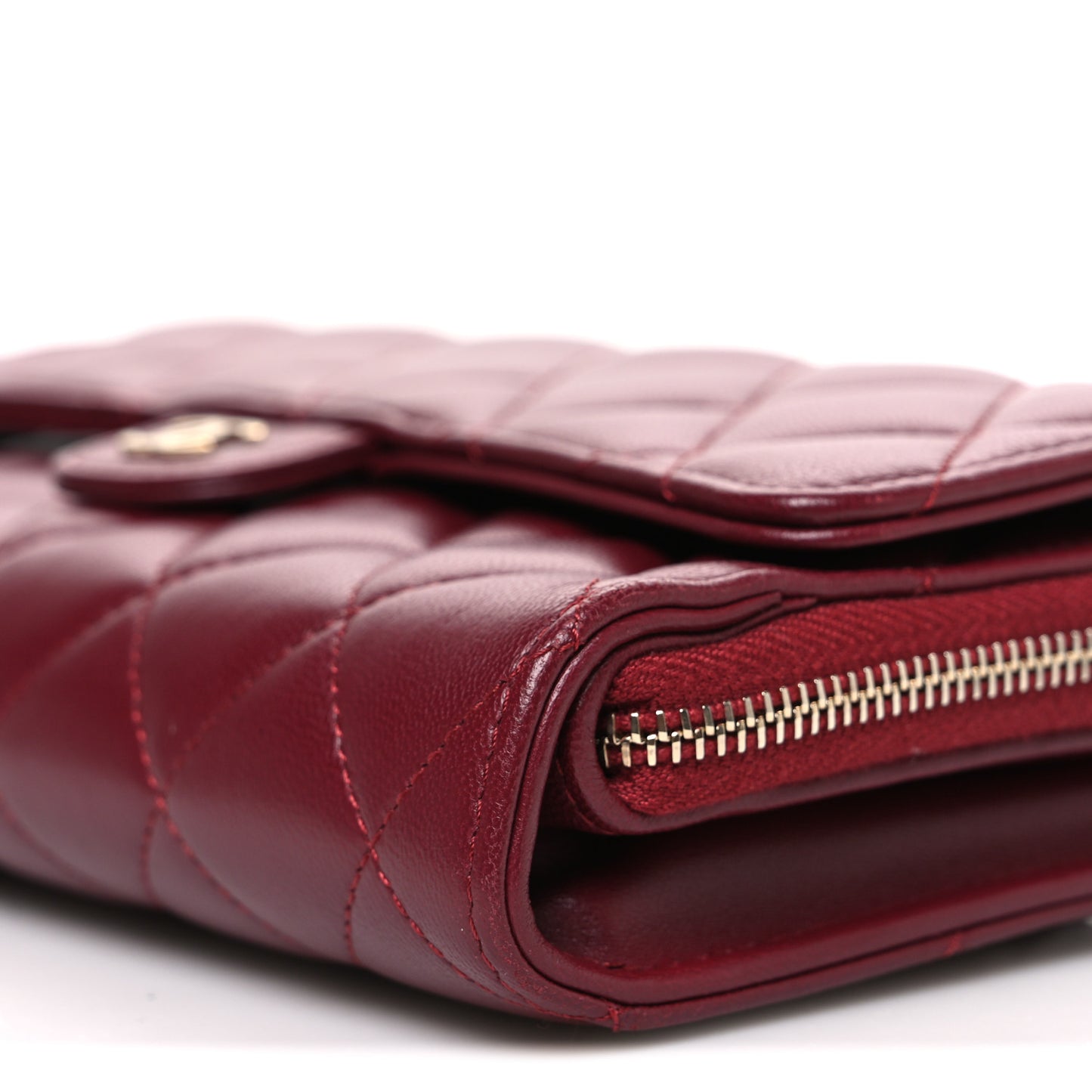 Lambskin Quilted Phone Holder Wallet on Removable Chain Burgundy