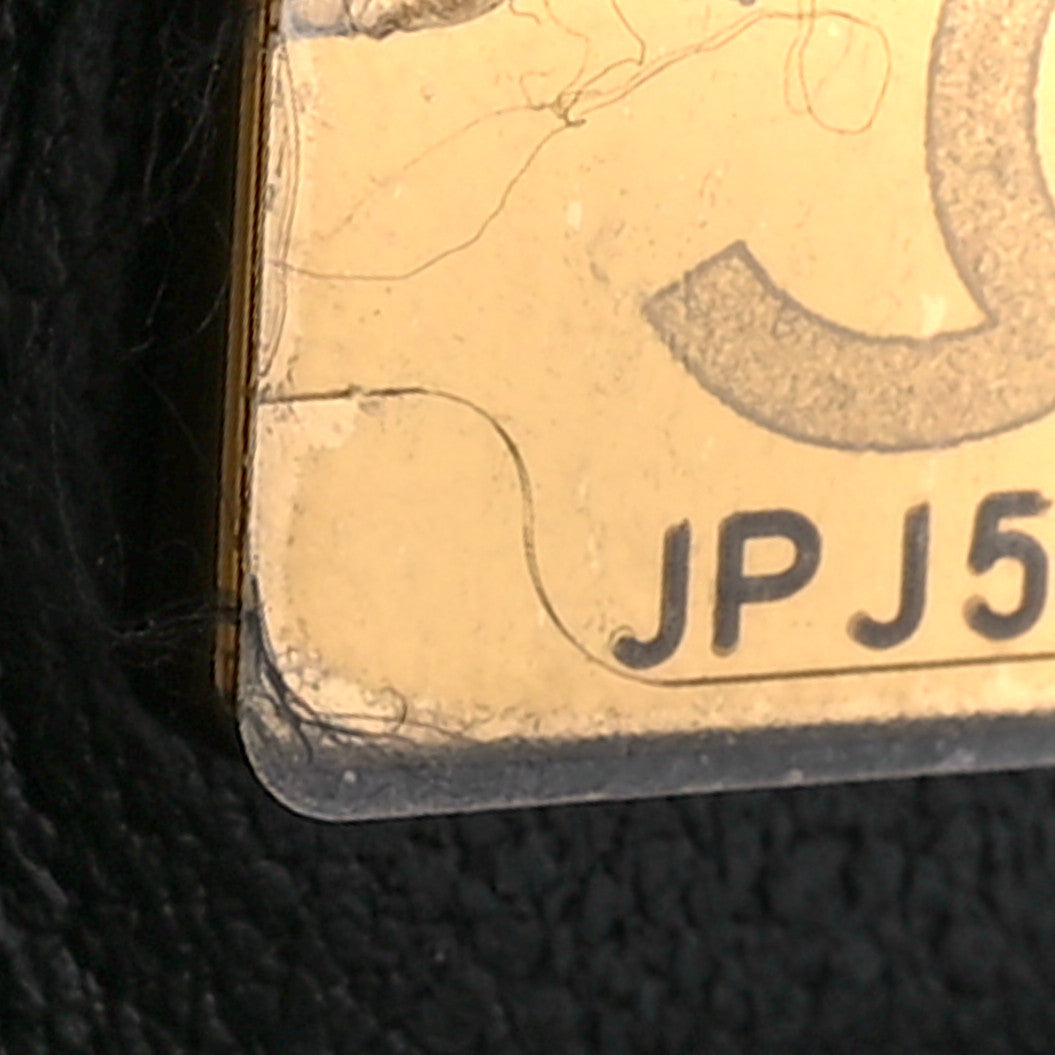 Lambskin Metal Quilted Twist Top Handle Flap With Chain Black