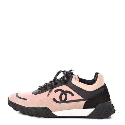 Chanel Nylon Calfskin Suede CC Womens Sneakers 39.5 Pink Black 1 of 9