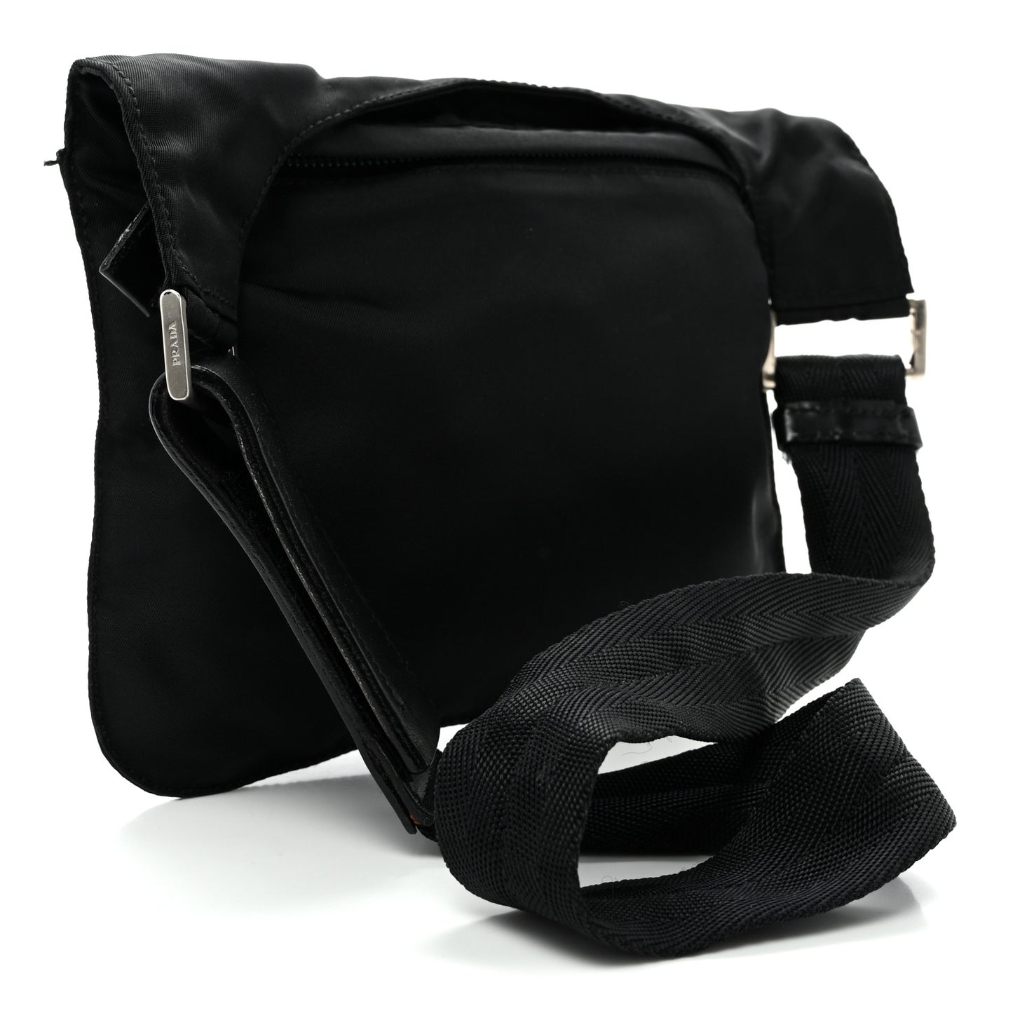 Nylon Mini Flat Messenger Bag Black