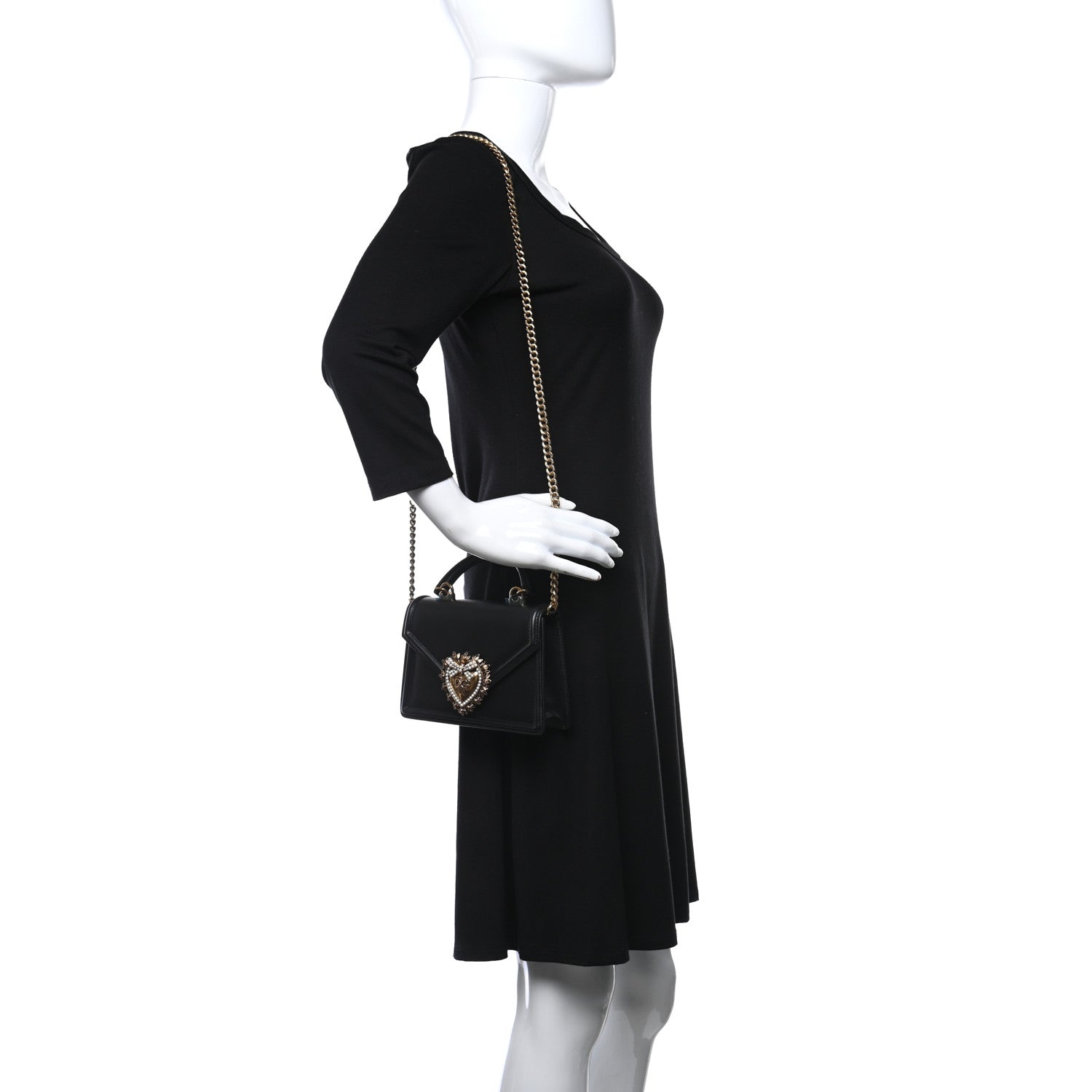 Dolce & Gabbana Smooth Calfskin Small Devotion Envelope Top Handle Bag Black 2 of 7