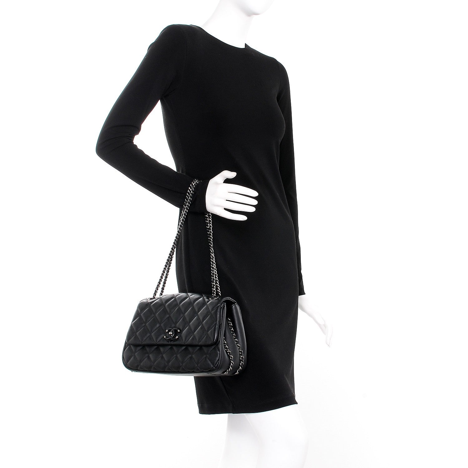 Chanel Calfskin Quilted Medium Frame In Chain Flap Black 2 of 7