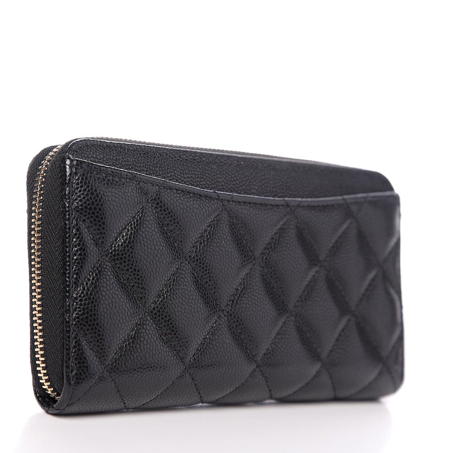 Caviar Quilted Small Zip Around Wallet Black