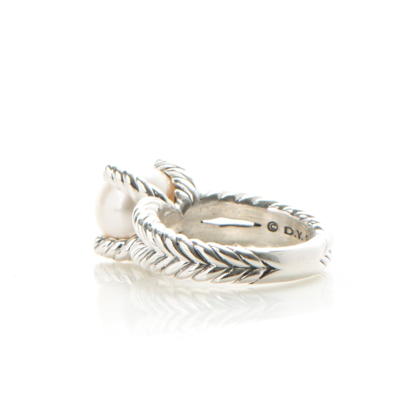 Sterling Silver Pave Diamond 10mm Pearl Cable Ring 7