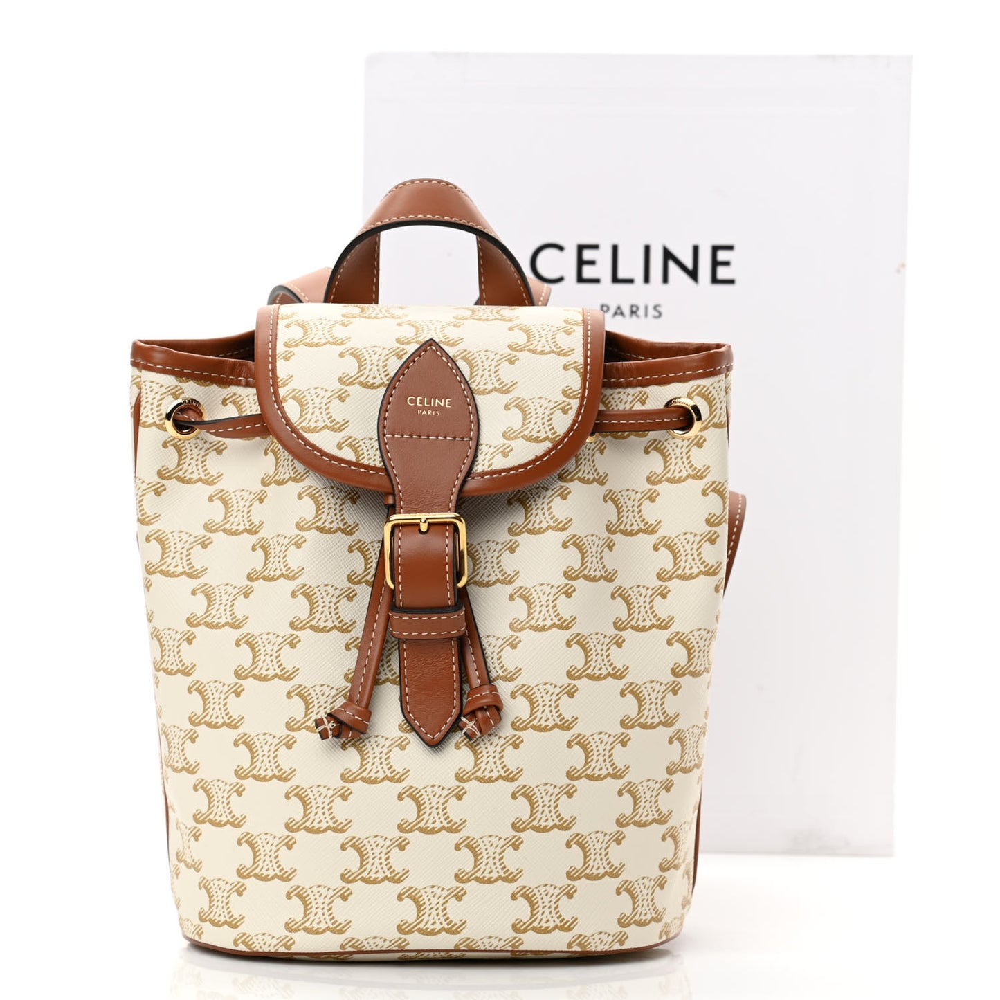 Triomphe Canvas Calfskin Mini Folco Backpack White