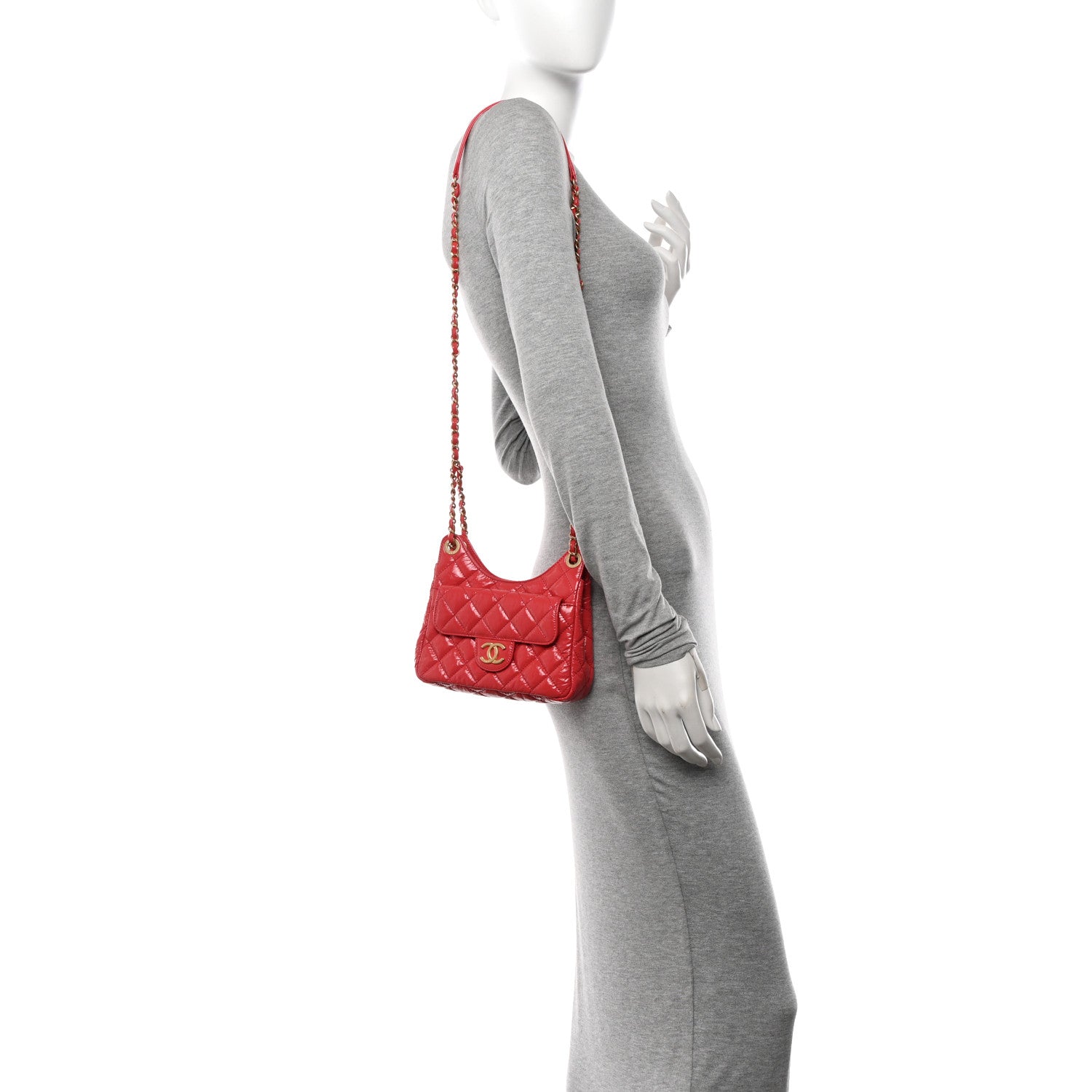 Chanel Shiny Crumpled Calfskin Quilted Small Wavy CC Hobo Red 2 of 10