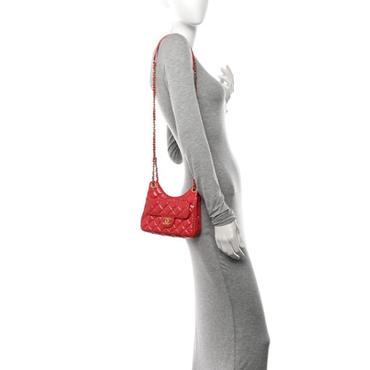 Chanel Shiny Crumpled Calfskin Quilted Small Wavy CC Hobo Red 2 of 10