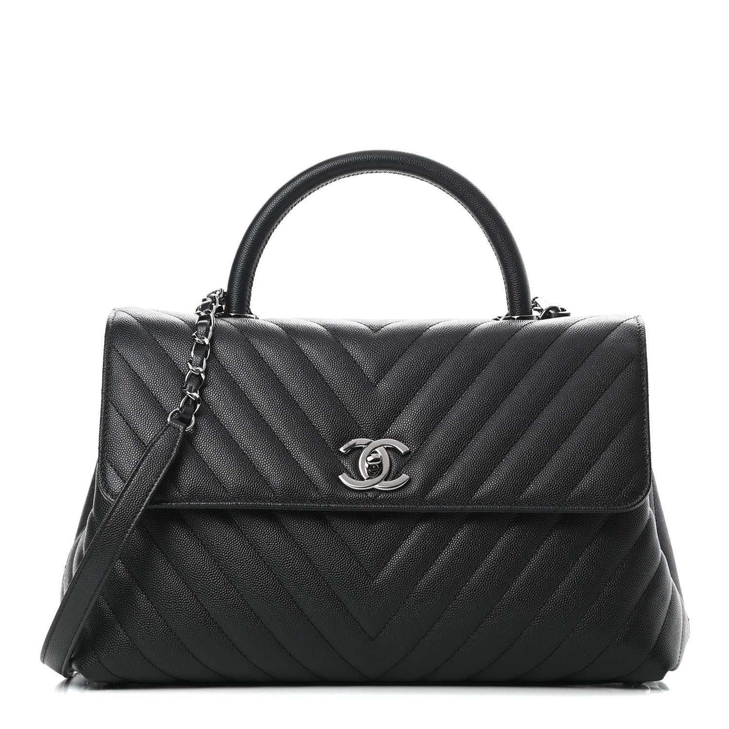 Chanel Caviar Chevron Quilted Medium Coco Handle Flap Black 1 of 11