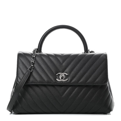 Chanel Caviar Chevron Quilted Medium Coco Handle Flap Black 1 of 11