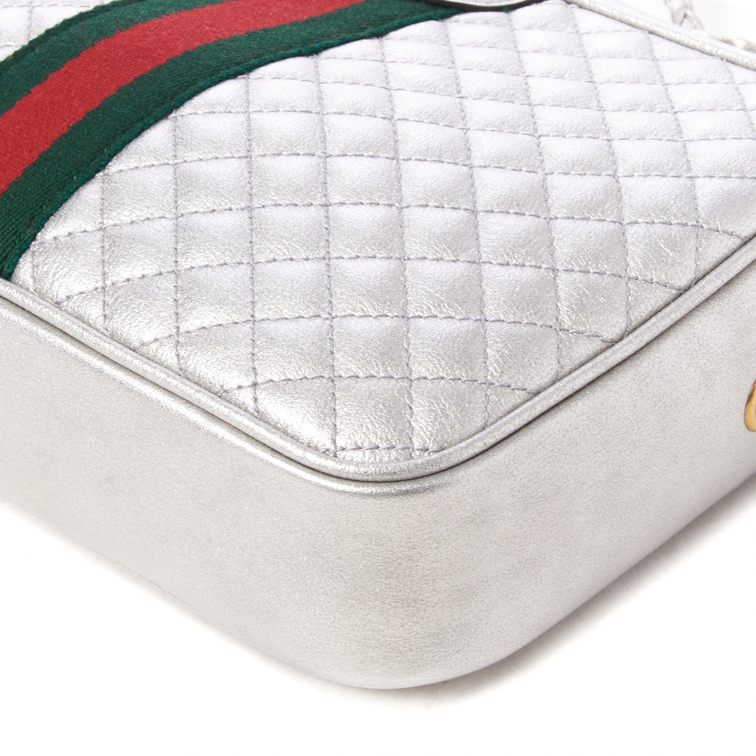 Gucci Laminated Nappa Web Trapuntata Small GG Shoulder Bag Argento 4 of 9