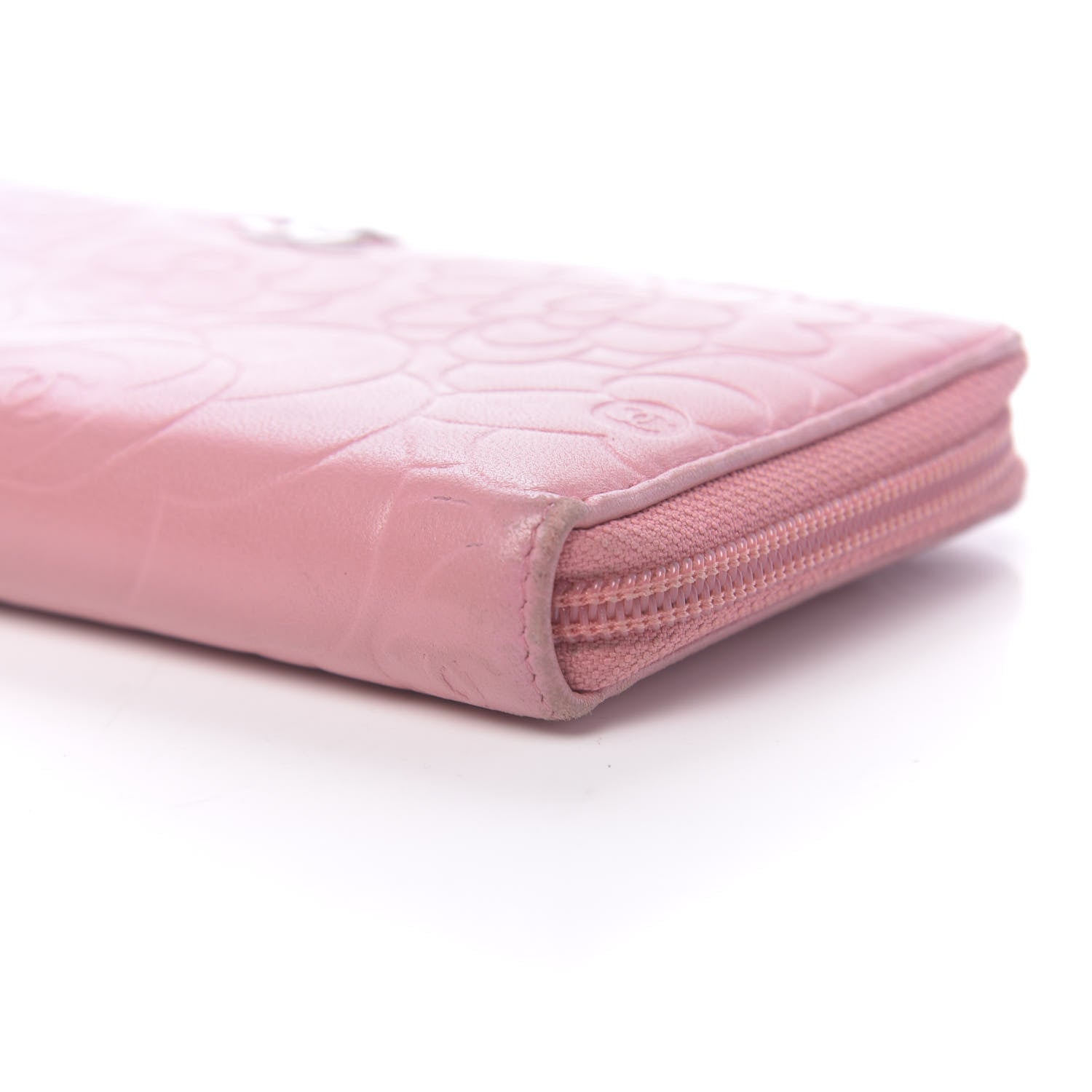 Chanel Lambskin Camellia Embossed Zip Around Large Gusset Wallet Pink 10 of 15