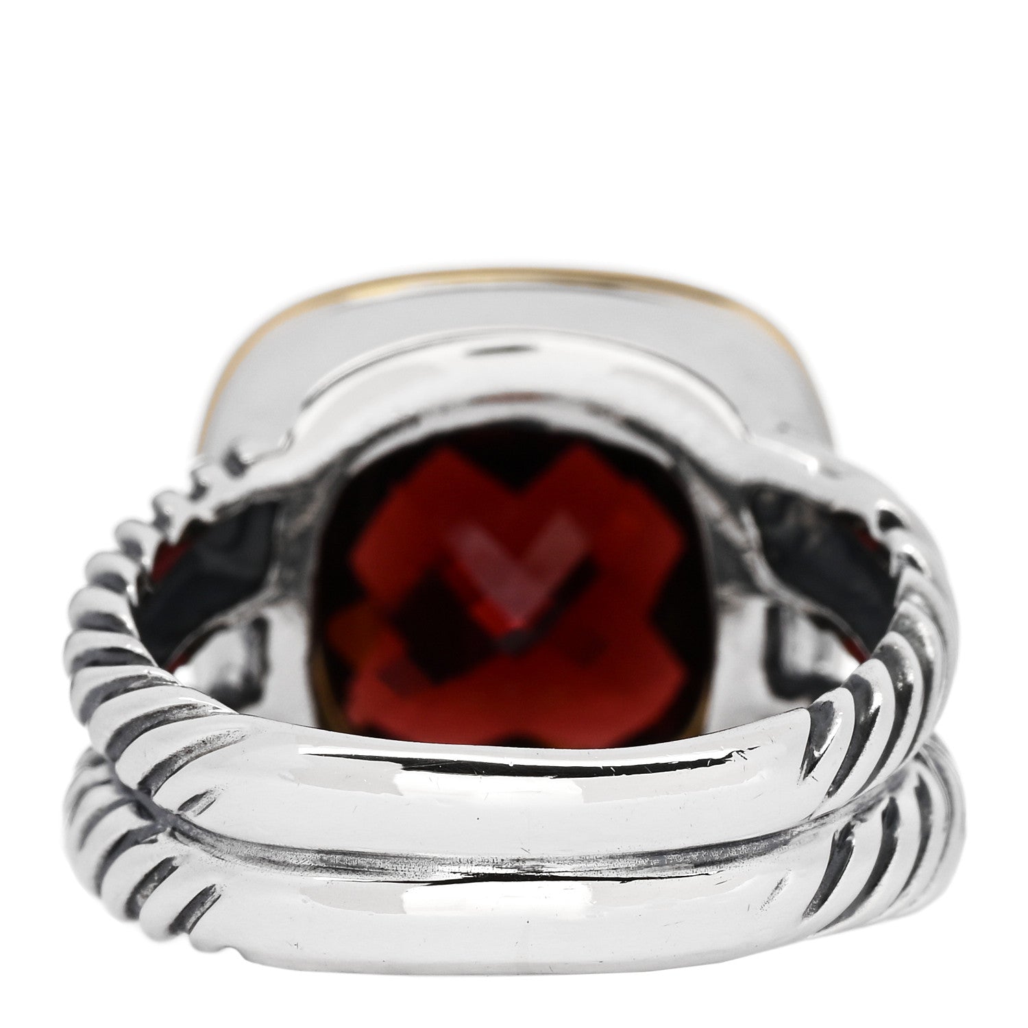 David Yurman Sterling Silver 18K Yellow Gold Diamond Garnet 11mm Albion Ring 54 6.75 4 of 5