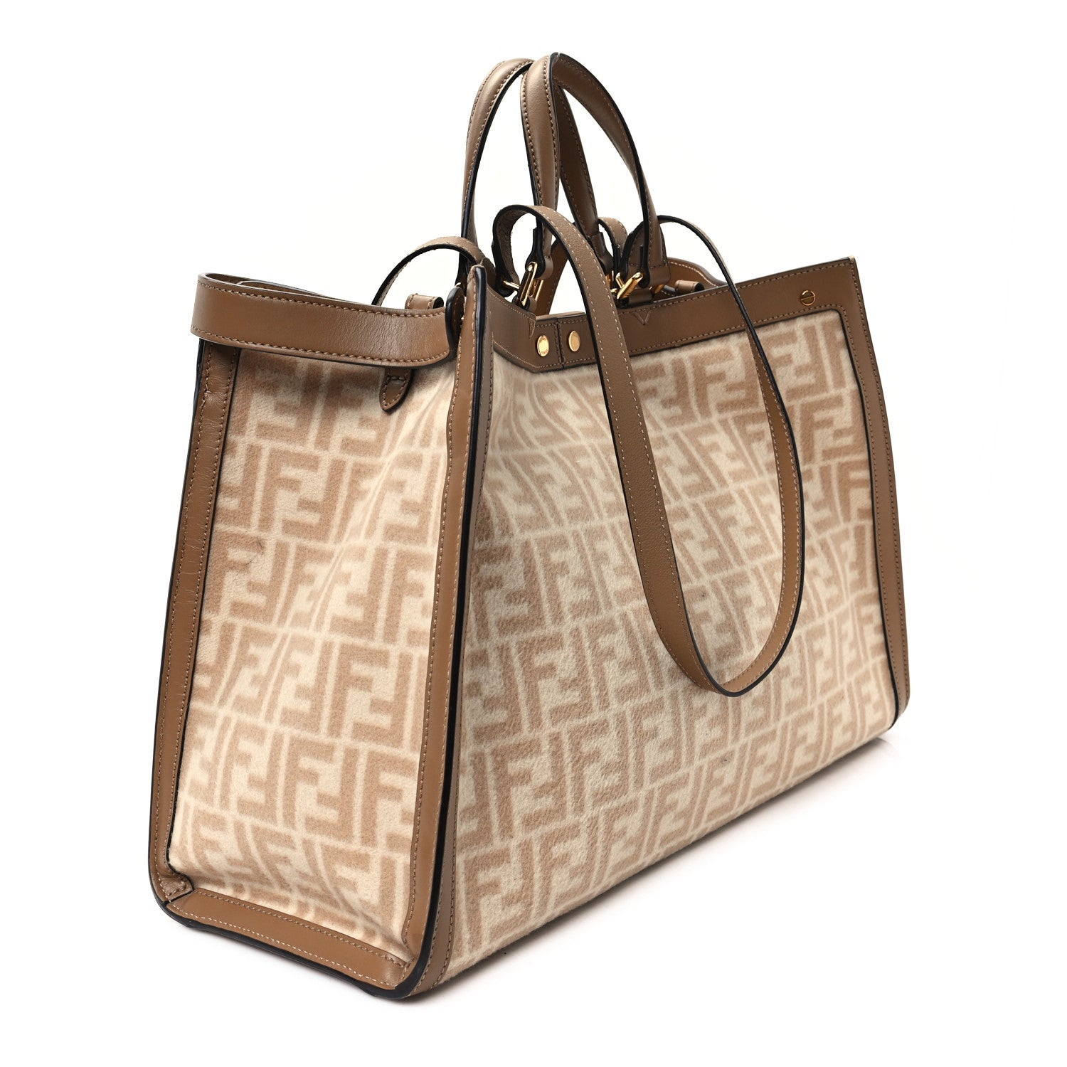 Fendi Canvas Vitello King FF Embroidered Medium Peekaboo X-Tote Beige Cammello Sand 3 of 11