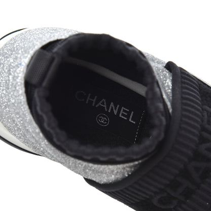 Chanel Glitter Stretch Fabric CC Sneakers 35 Black Silver 7 of 18