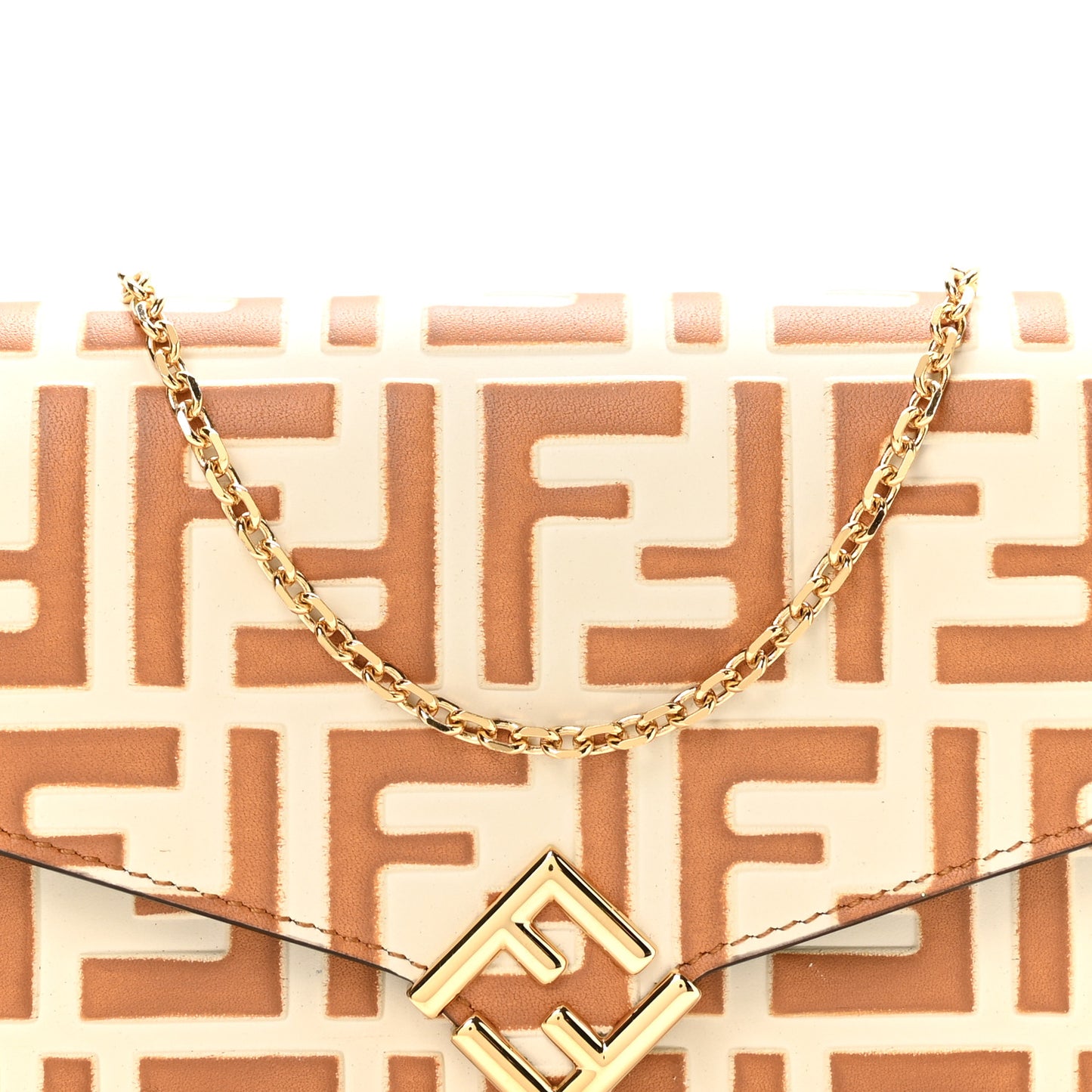 Calfskin FF Diamonds Wallet On Chain Camellia Caramel